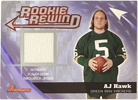 AJ Hawk 2006 Bowman Green Bay Packers Rookie Rewind Card w/Piece of ...