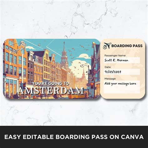 Amsterdam Plane Ticket Template, Boarding Pass Ticket Template, Airline