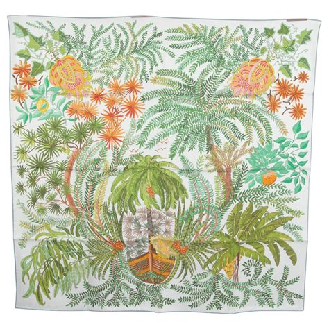 Hermes Silk Le Jardin Ds Peintres Double Face Scarf Blanc Vert