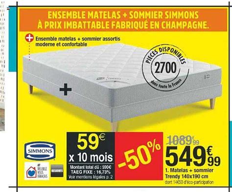 Promo Matelas Sommier Trendy 140 X 190 Cm Simmons Chez BUT