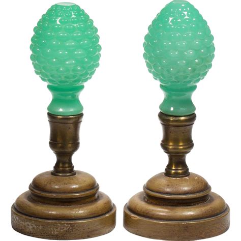 Antique Green Opaline Finials Newel Post Pair From Worldrarities On