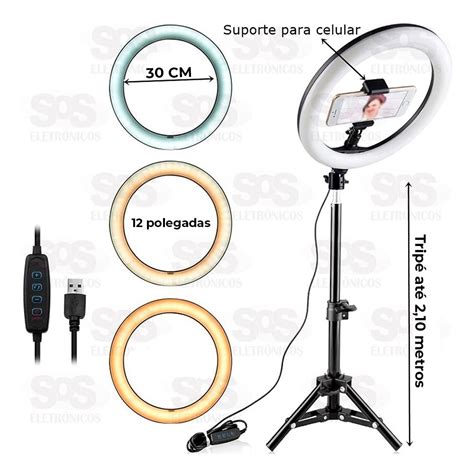 Iluminador Ring Light 10 Polegadas Tripé 210 cm B Max BM L03