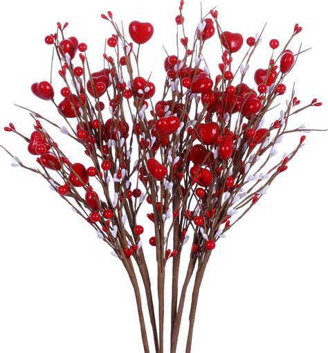 Amazon Sggvecsy Heart Shaped Berry Picks 6 Pcs Wooden Artificial