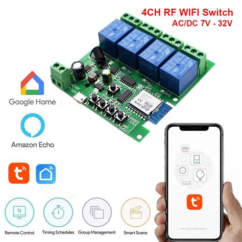 Smart 4Ch Self Locking Inching Relay WiFi Switch Tuya Home Automation