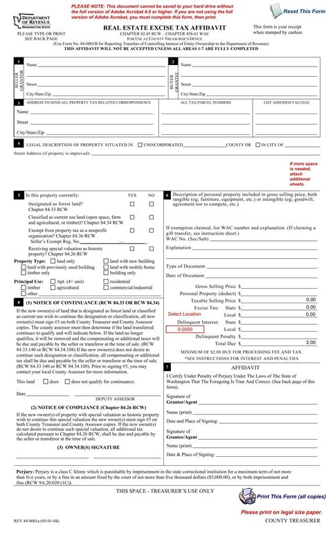 Real Estate Excise Tax Affidavit Pierce County Fillable Form