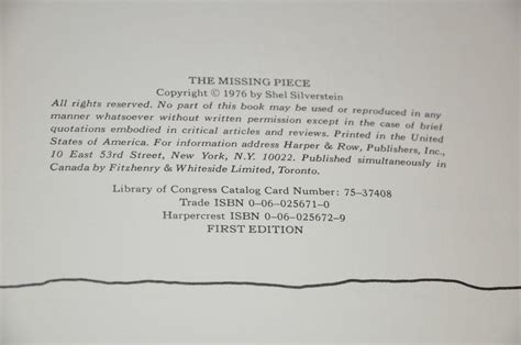 The Missing Piece By Shel Silverstein Harper And Row Hardcover 1st