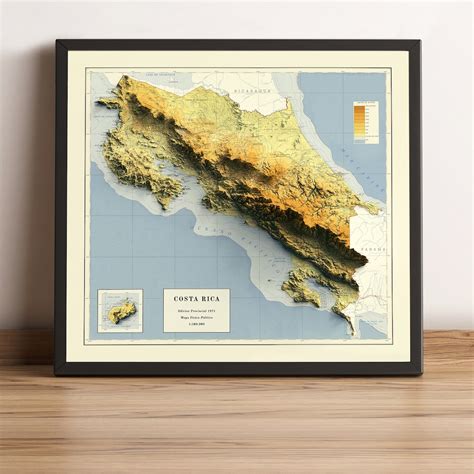 Costa Rica Map Costa Rica 2D Relief Map Costa Rica Vintage Etsy