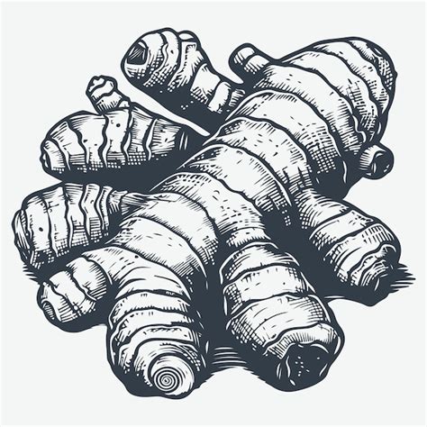 Premium Vector Ginger Herb Woodcut Drawing Vector