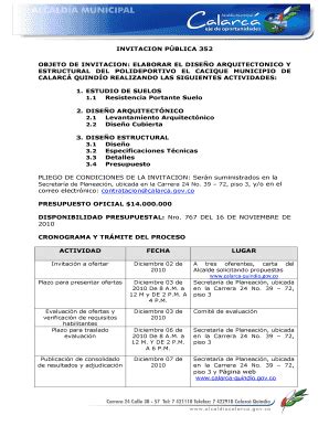 Fillable Online Calarca Quindio Gov Invitacion P Blica Objeto De