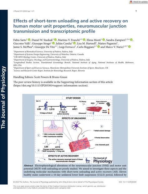 PDF Effects Of Shortterm Unloading And Active Recovery On Human