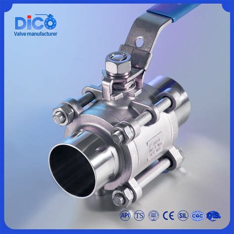 DIN Sanitary DN15 DN100 CF8 CF8m Butt Weld End 3PC Floating Ball Valve