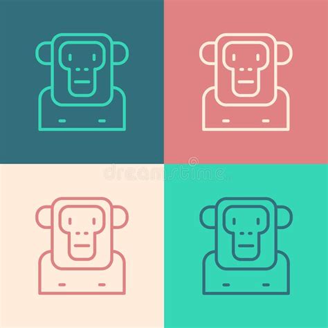 Pop Art Line Monkey Icon Isolated On Color Background Vector Stock