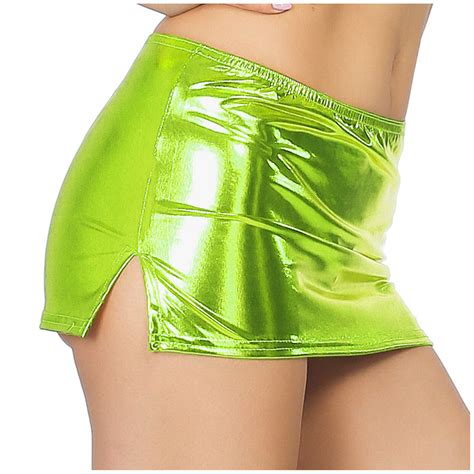 Women Metallic Shiny Mini Skirt Lingerie Wetlook Micro Skirt Dance Party Club EBay