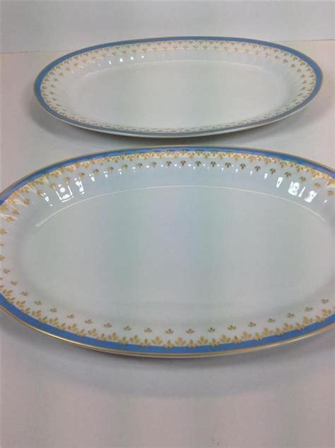 Mid Century Arzberg Germany Porcelain Serving Platters Blue White Gold