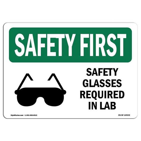 OSHA Safety First Sign Safety Glasses Required In Lab With Symbol