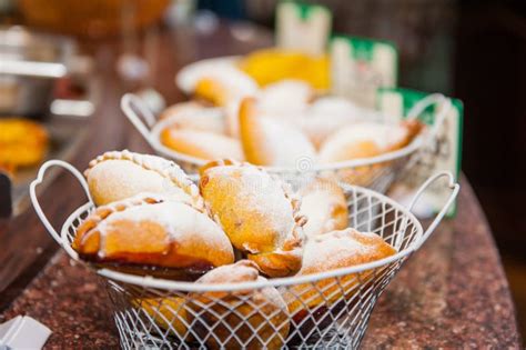 Close Up Baskets With Freshly Baked Pastry Goods On Display In Bakery