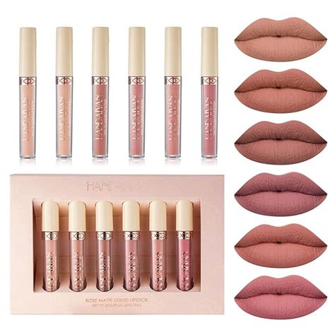 BONNIE CHOICE 6Pcs Nude Lipstick Set Matte Liquid Lipstick Makeup Sets Velvety Waterproof Long