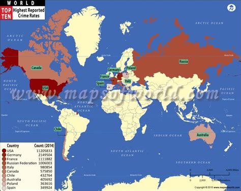 Top Ten Countries With Highest Reported Crime Rates Map