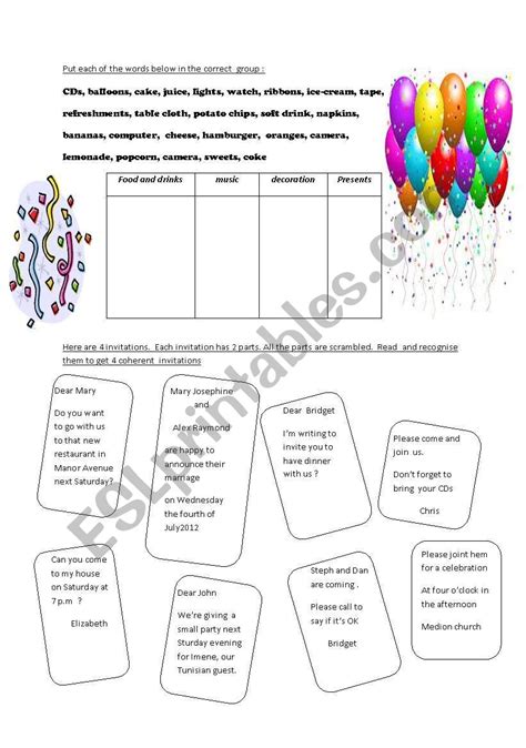 Party Esl Worksheet By Raihana