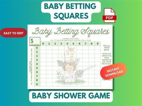 Editable Baby Guessing Game Template Baby Betting Squares Game Fun