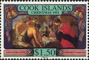 Stamp Adoration Of The Shepherds Cook Islands Christmas 1991 Mi CK