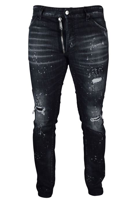 Jeans Di Lusso Da Uomo Cool Guy Dsquared2 Jeans Neri Argento Con Zip E Tasche Cucite