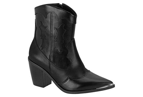 Bota Feminina Vizzano Texana Bico Fino Lisa Preta