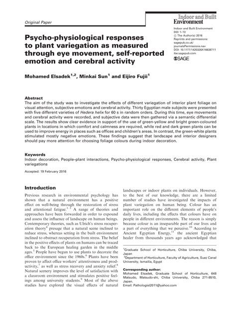 Pdf Psycho Physiological Responses To Plant Variegation As Measured