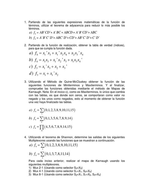 (PDF) Ejercicios sobre algebra booleana - DOKUMEN.TIPS