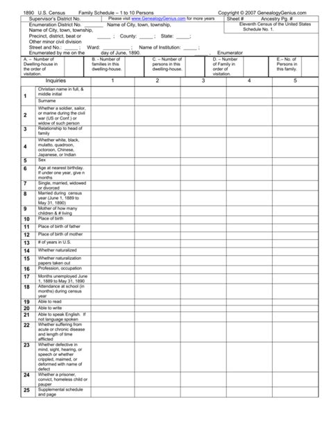 1810 Census Form Blank