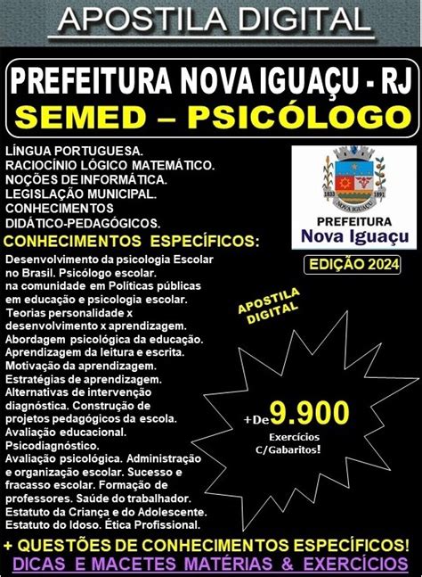 Apostila PREF NOVA IGUAÇU PSICÓLOGO Teoria 9 900 Exercícios