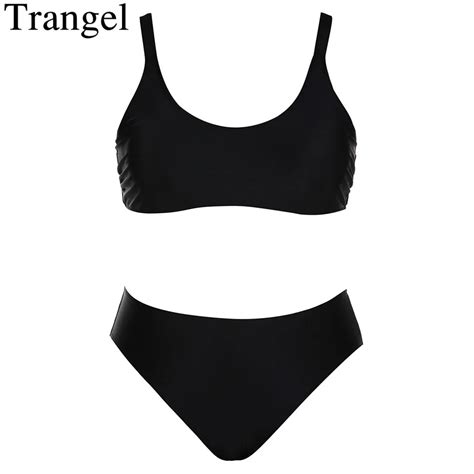 Trangel Women Swimsuit Plus Size Sport High Waist Bikini Set Bathing