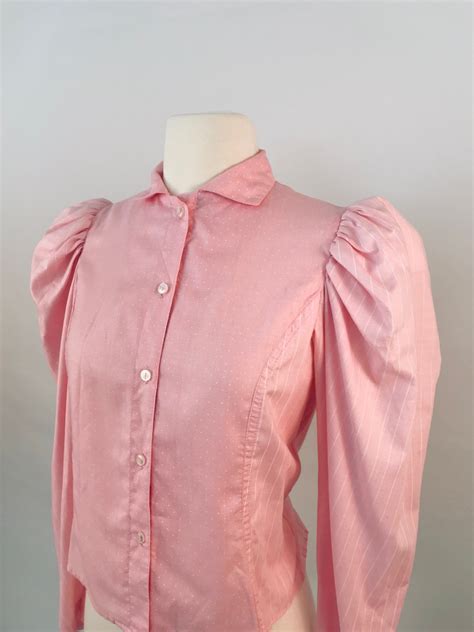 80s Vintage Blouse Pink Puff Sleeve Top Etsy Blouse Vintage Puff