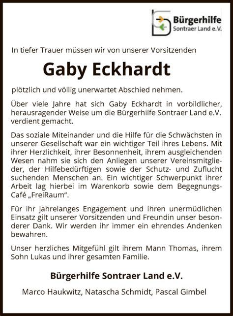 Traueranzeigen Von Gaby Eckhardt Trauer Werra Rundschau De