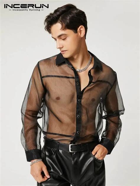 Incerun Camisa De Malla Transparente Para Hombre Ropa De Calle De