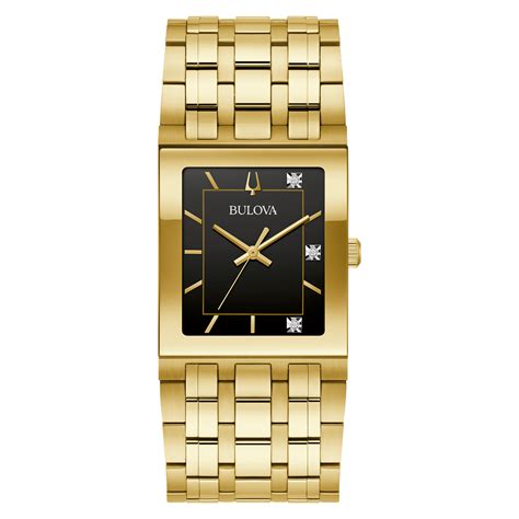 Bulova Marc Anthony Quartz Mens Gold Tone Quadra Diamond Black Dial Wa Boulevard Diamonds