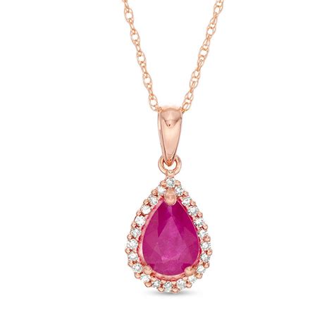 Pear Shaped Ruby And Ct T W Diamond Frame Pendant In K Rose