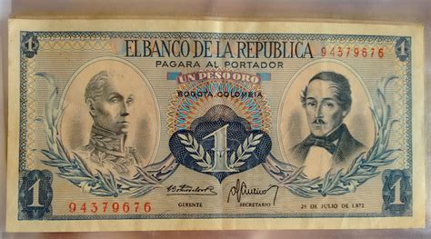 Coleccion De Billetes Y Monedas Numismatica 1 Peso Oro Colombia 1972