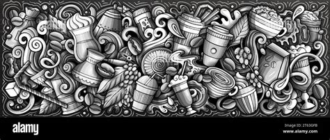 Cartoon Vector Coffee Doodle Illustration Features A Variety Of