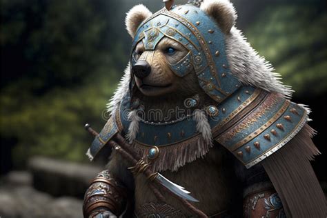 Bear Animal Portrait Dressed As A Warrior Fighter Or Combatant Soldier