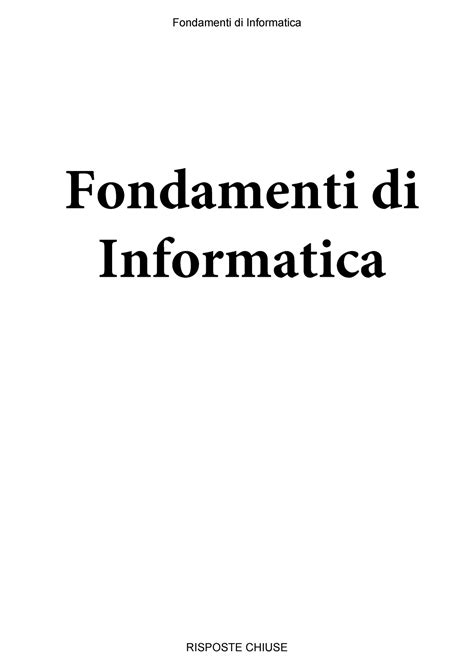 Fondamenti Di Informatica Paniere Domande Chiuse Donatantonio