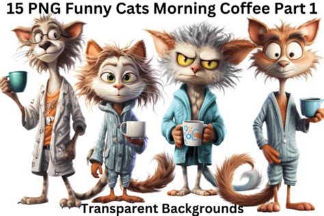 Png Funny Cats Morning Coffee Part 1 Graphic By Imagination Station