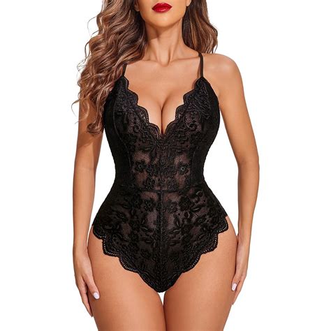 Mo Finance Avidlove Women One Piece Lingerie Deep V Teddy Sexy Lace Bodysuit Snap Crotch