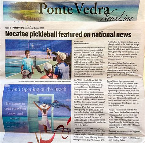 Ponte Vedra Newsline Nocatee Pickleball Featured On National News