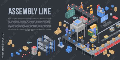 Assembly line factory concept background. Isometric illustration of assembly line factory vector ...