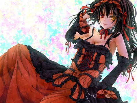 Tokisaki Kurumi Bonita Vestir Bonito Dulce Agradable Anime Belleza Chica Anime Fondo De