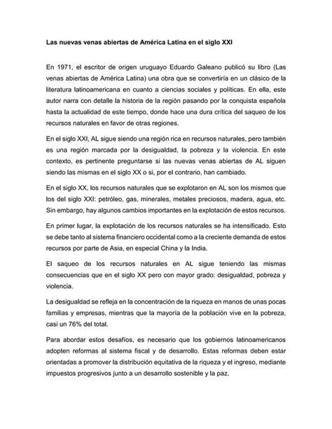 Las Nuevas Venas Abiertas De Am Rica Latina En El Siglo Xxi Pdf