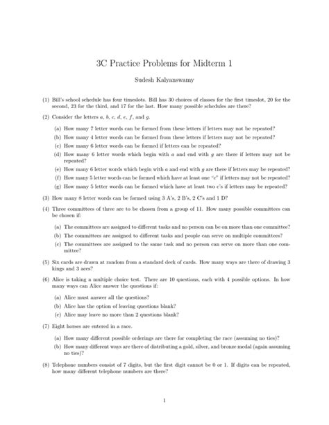 3C Practice Problems For Midterm 1