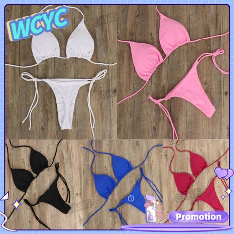 WCYC Woman Solid Color Side Tie Backless Sexy Bikini Set Brazlian Swimwear Bathing Suit Swimsuit