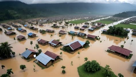 Premium Photo | A flooded area with houses and a flooded area in the ...